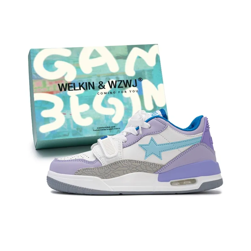WELKIN&WZWJ Stars Collection White Sneakers Slip-Resistant Height Increasing Low-Top Skateboard Shoes Unisex-46