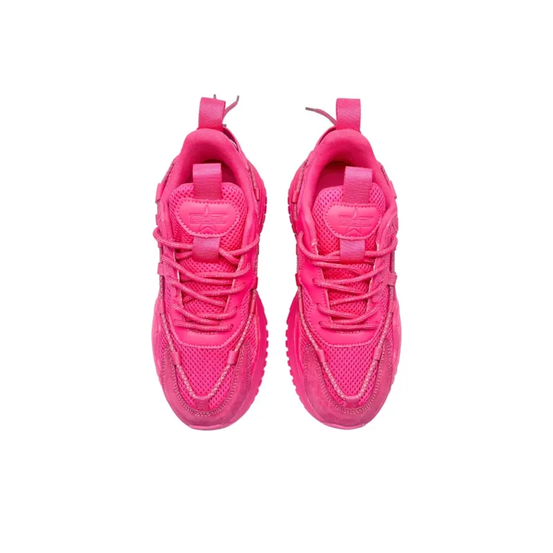 QIANJIN Cushioning, Slip Resistant, Coverage, Height Increasing Low Top Chunky Sneakers Unisex Rose Red-3