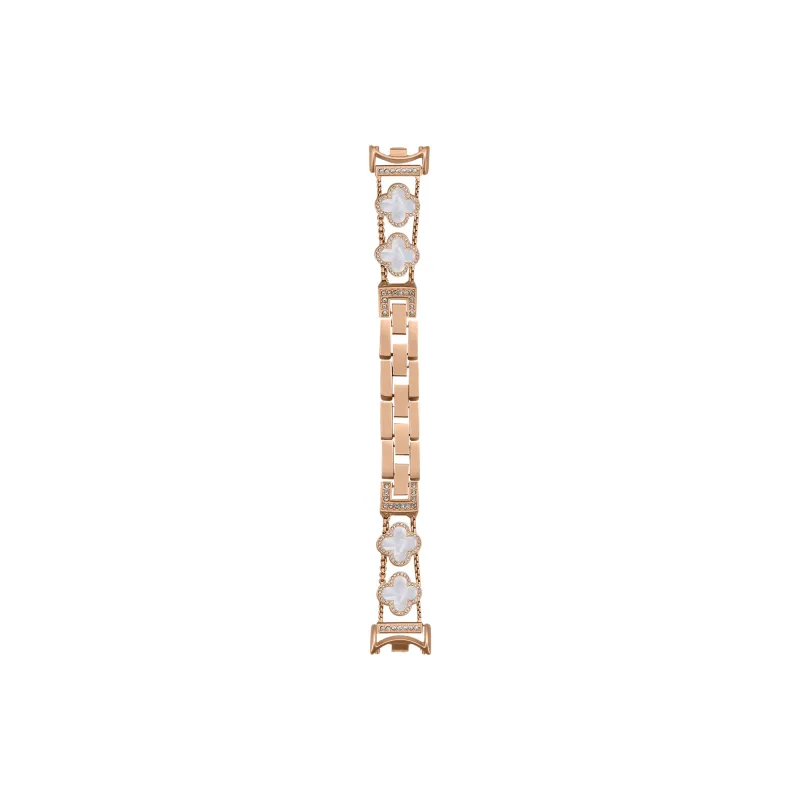 QIAOMISHI Rhinestone Embellished Four Leaf Clover White Shell Xiaomi Compatibility Watch Band Chanel Inspired Metal-6
