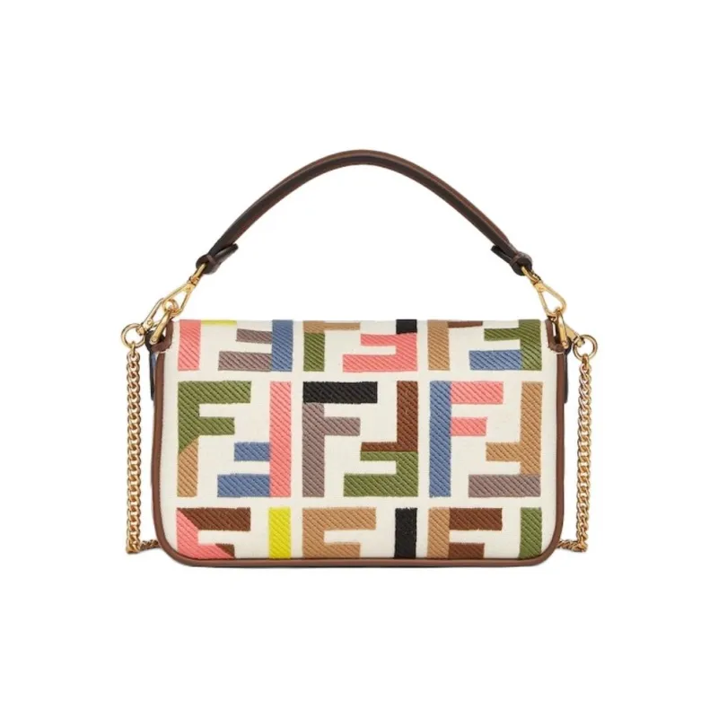 FENDI Baguette Cotton Shoulder Bag Crossbody Bag Handbag Mini Women's Multicolor-2