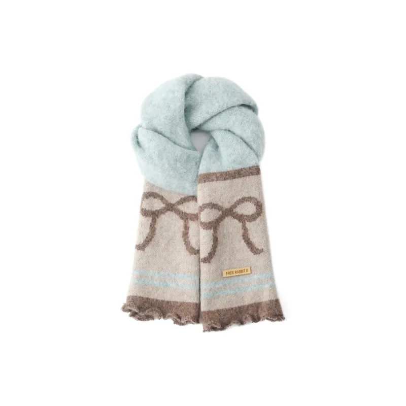 FREE RABBITⅡ Fall And Winter Ambiance Enhancing Warm Versatile Stripes Lace Trim Scarf Unisex-6