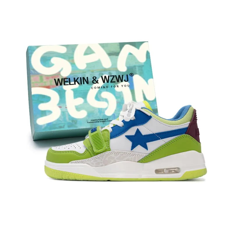 WELKIN&WZWJ Stars Collection White Sneakers Slip-Resistant Height Increasing Low-Top Skateboard Shoes Unisex-102