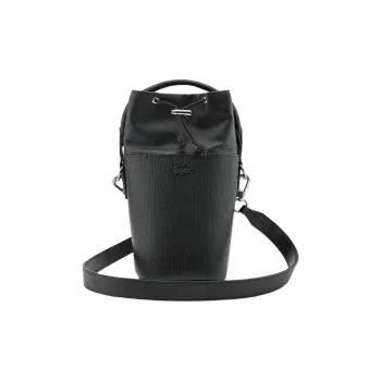 LACOSTE Cow Leather Bucket Bags Shoulder Bag Crossbody Bag Handbag Medium Size Women's Black