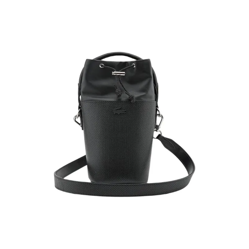 LACOSTE Cow Leather Bucket Bags Shoulder Bag Crossbody Bag Handbag Medium Size Women's Black-0