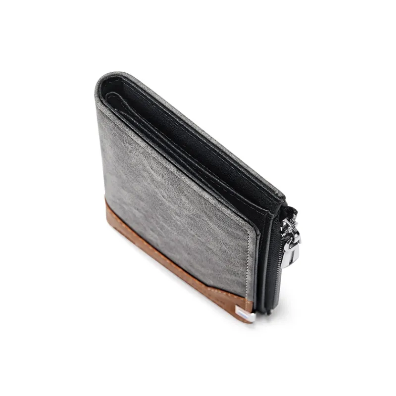CNOLES Synthetic Leather Wallets Card Holders Small Size Men's Iridescent Gray Coffee-2