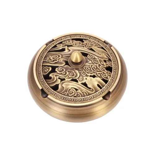 Xuan Rafters Pavilion Brass Ashtray For Home Living Room, Coffee Table Decoration, Office Desktop, 8.5*7*5.5cm