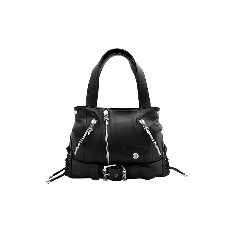 Chrome Hearts Leather Tote Bag Shopping Bag Handbag Women's Black-0