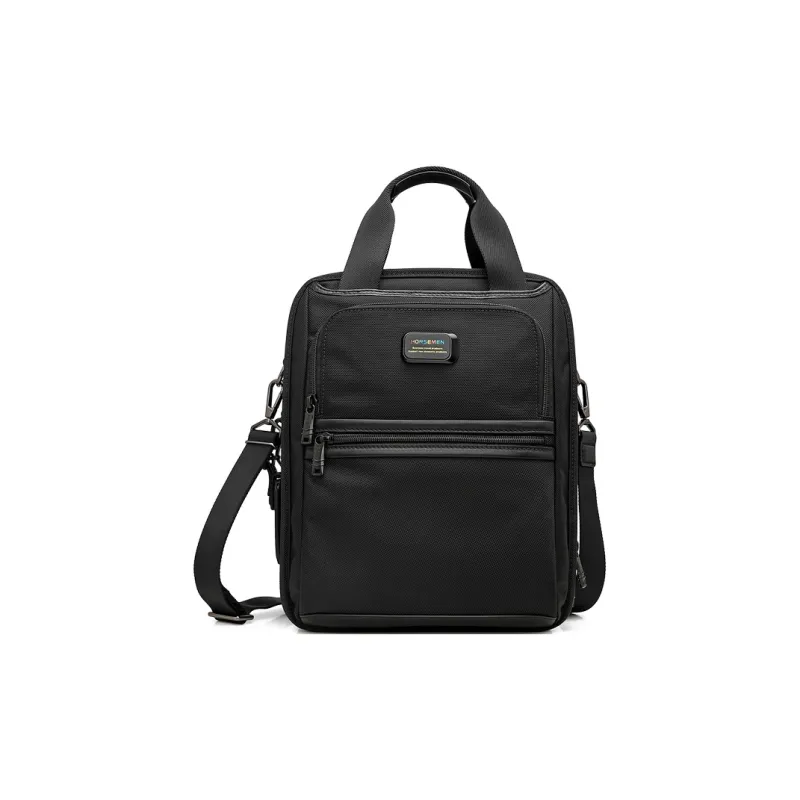 HORSEMEN Ballistic Nylon With Cow Leather Business Travel Shoulder Bag, Crossbody Bag, Handbag Tubas Men's Black-0