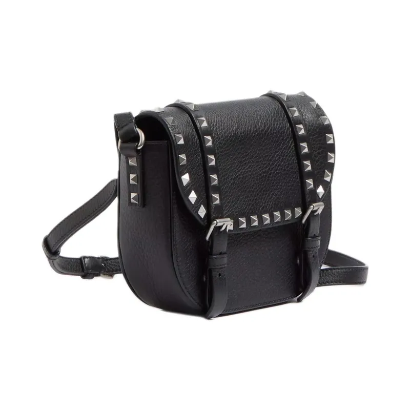 Valentino Rockstud Grained Calfskin Crossbody Bag Shoulder Bag Small Size Women's Black-1