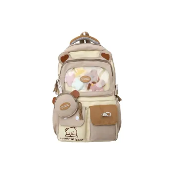 GOBLIN SHARKS 1759 Nylon Backpack Large Size Unisex Khaki/Red Blue/Black