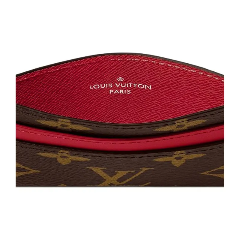 LOUIS VUITTON Leather Card Holder Regular Unisex Red & Brown-2