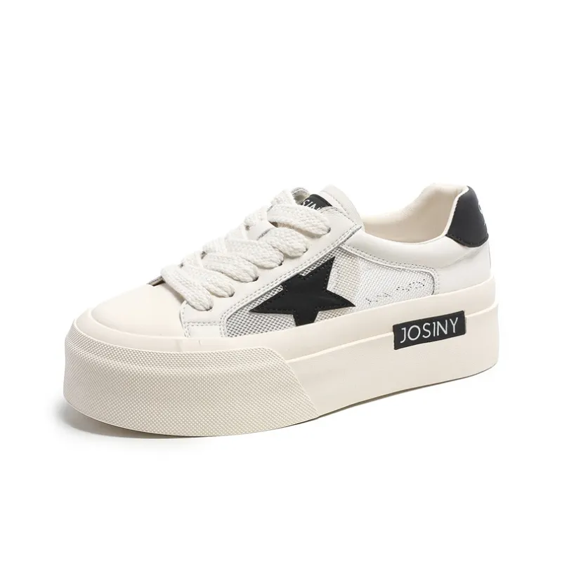 JOSINY Abrasion Resistant Height Increasing Low Top Skateboard Shoes 5cm Women's White Black-2