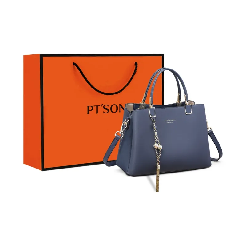 PT'SON Cow Leather Crossbody Bag, Shoulder Bag, Handbag Regular Women's Blue/Ecru-5