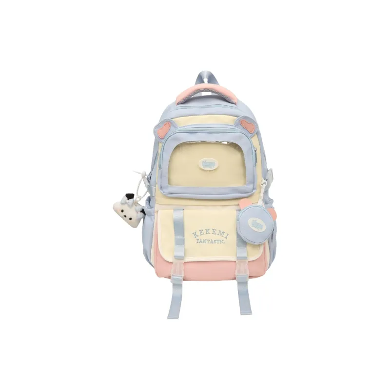GOBLIN SHARKS 1759 Nylon Backpack Women's White Khaki/Black/Blue With Pink/Purple With Blue-12