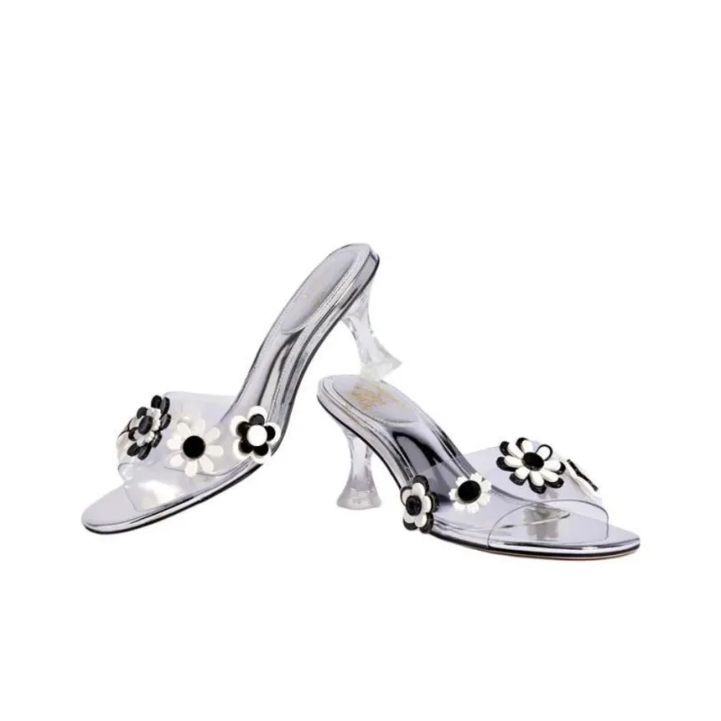 Larroude Slide Slippers 6.35cm Women's Black White-4