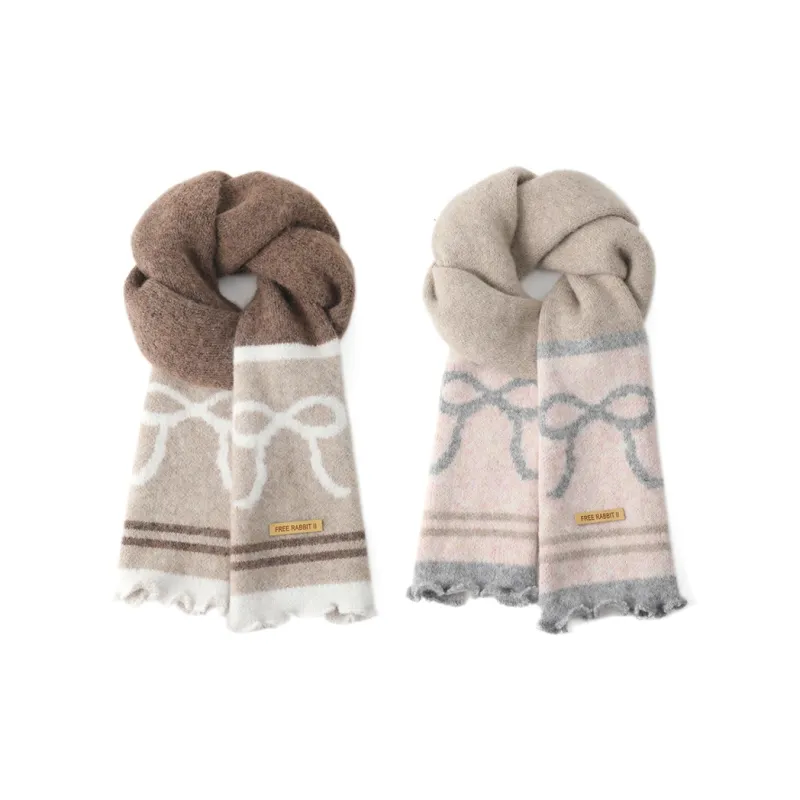 FREE RABBITⅡ Fall And Winter Ambiance Enhancing Warm Versatile Stripes Lace Trim Scarf Unisex-11