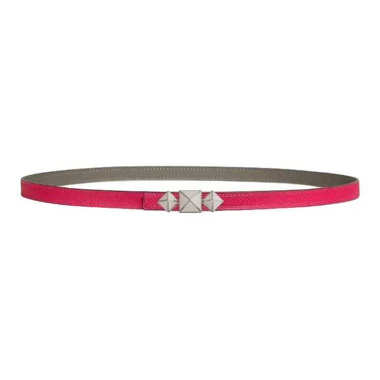 HERMES Calfskin Leather Belts Women's Gray Meyer/Mexican Rose Width 1.3CM-1