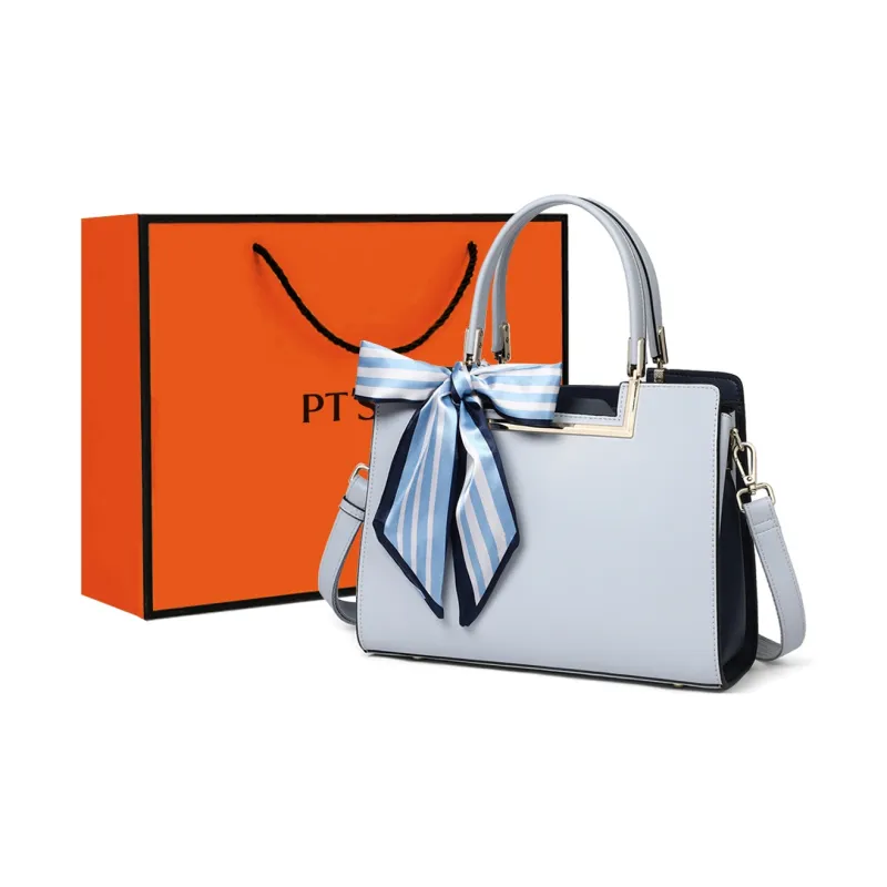 PT'SON Cow Leather Crossbody Bag, Shoulder Bag, Handbag Regular Women's Blue/Ecru-15