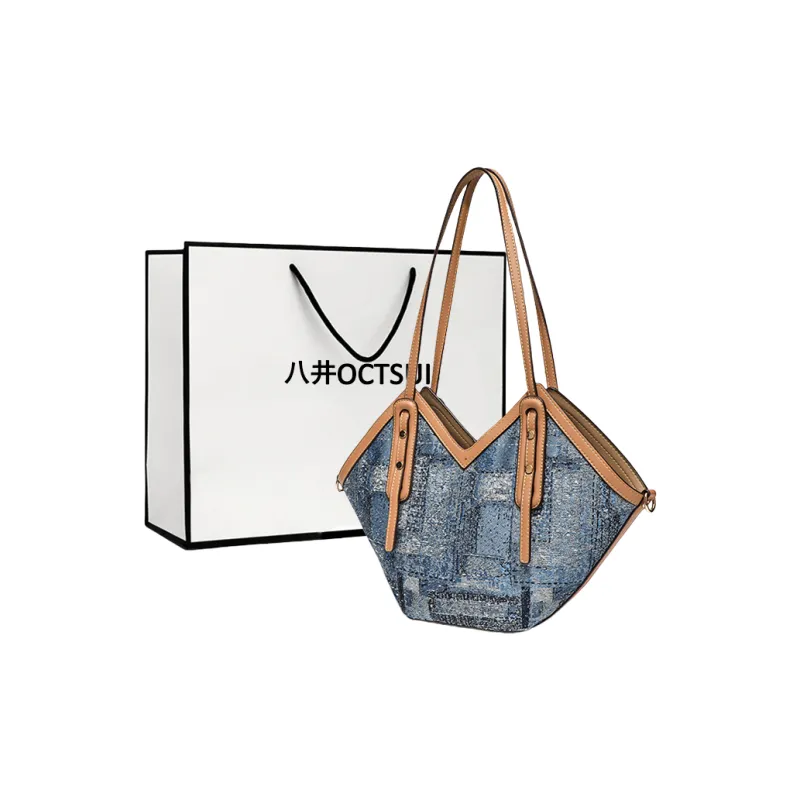OCTSUI PVC Tote Bag Shopping Bag Shoulder Bags Women's Coffee/Denim-5
