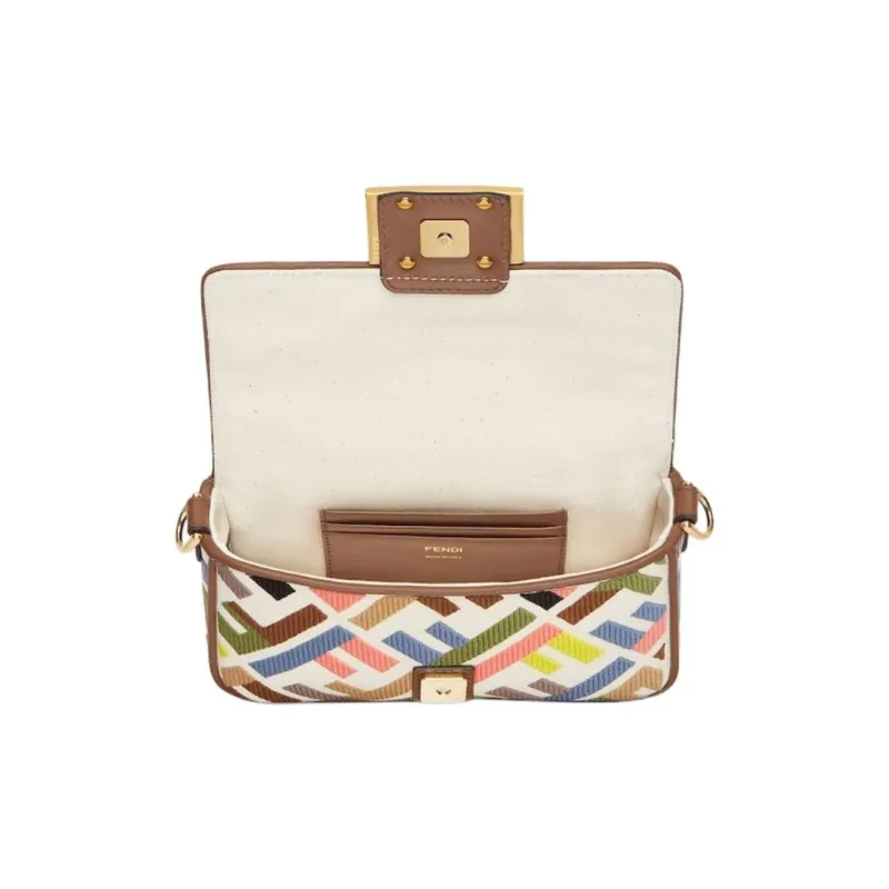 FENDI Baguette Cotton Shoulder Bag Crossbody Bag Handbag Mini Women's Multicolor-3