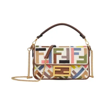 FENDI Baguette Cotton Shoulder Bag Crossbody Bag Handbag Mini Women's Multicolor