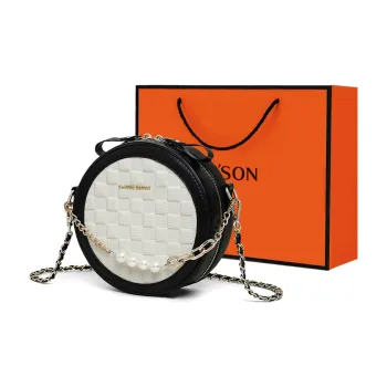 PT'SON Cow Leather Small Round Bag Shoulder Bag Trumpets Women's Black & White