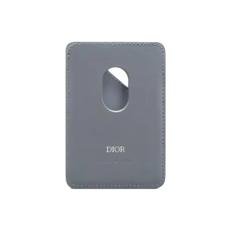 DIOR Oblique Printed Fabric Grain Embossed Cow Leather Card Holder Men's Dark Gray-2