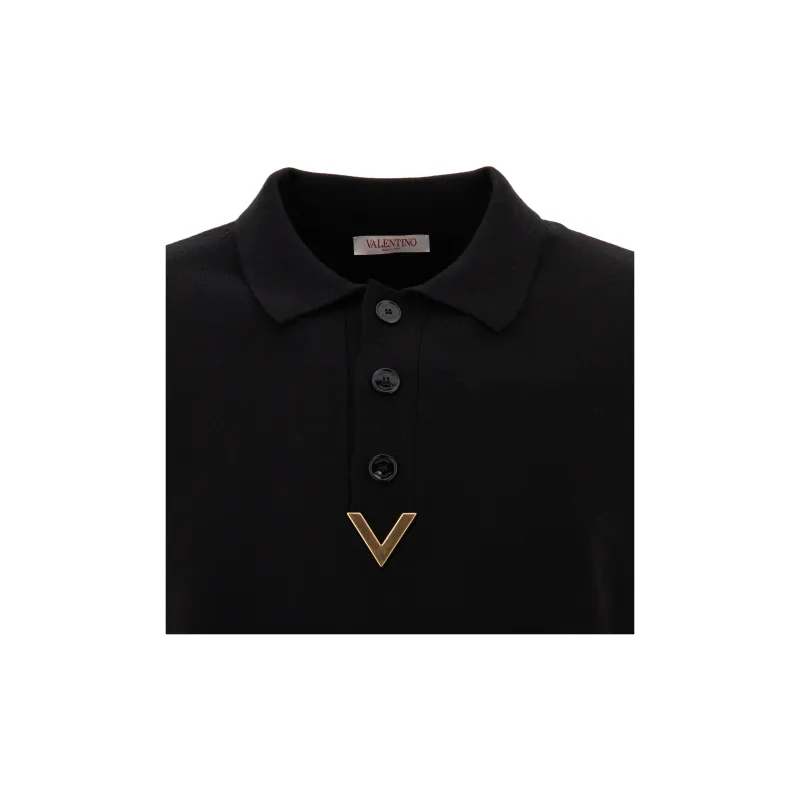 Valentino Logo Plaque Long Sleeved Polo Shirt-4