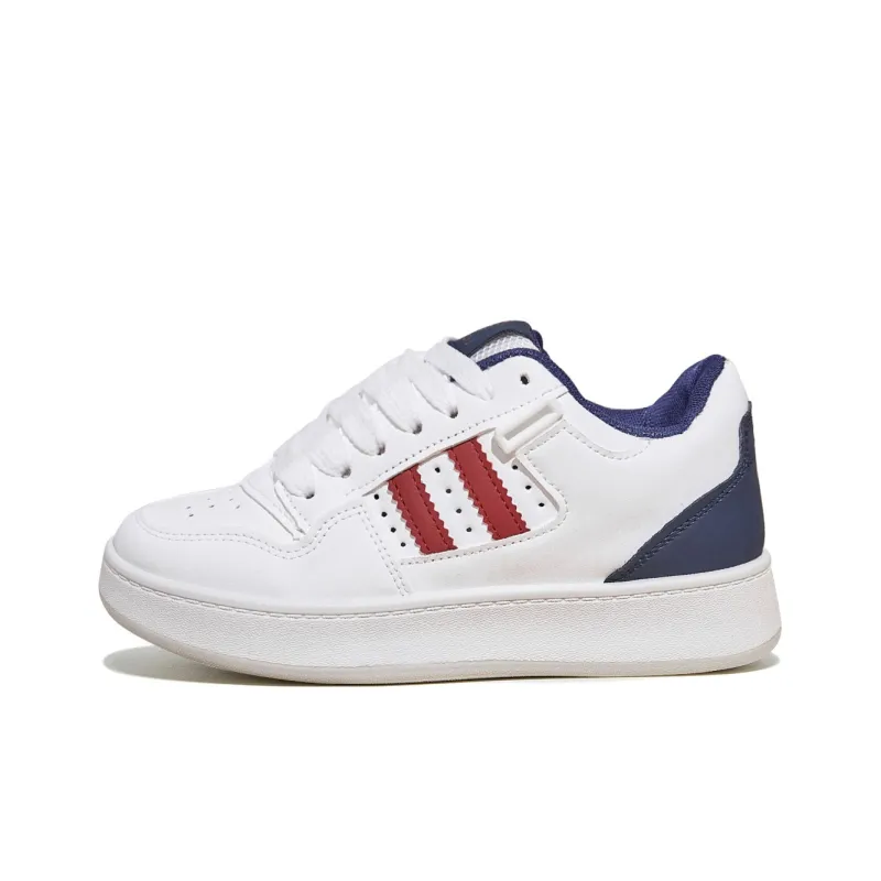 Little Red Man Low Top Skateboard Shoes Women's White Blue Red-0