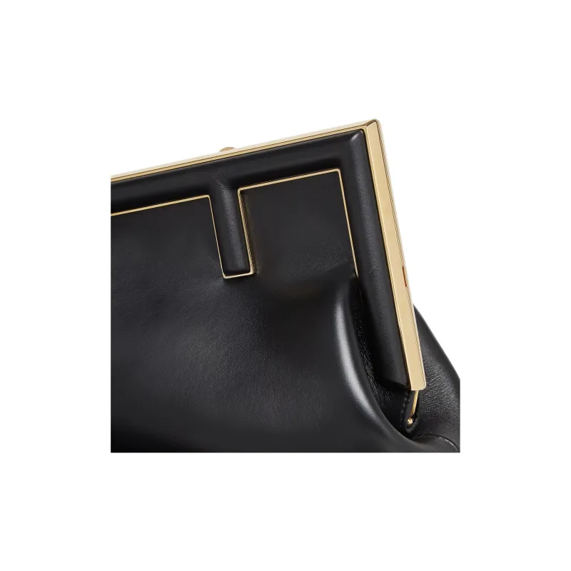 FENDI Lambskin One Shoulder Crossbody Clutch Trumpets Women's Black-4