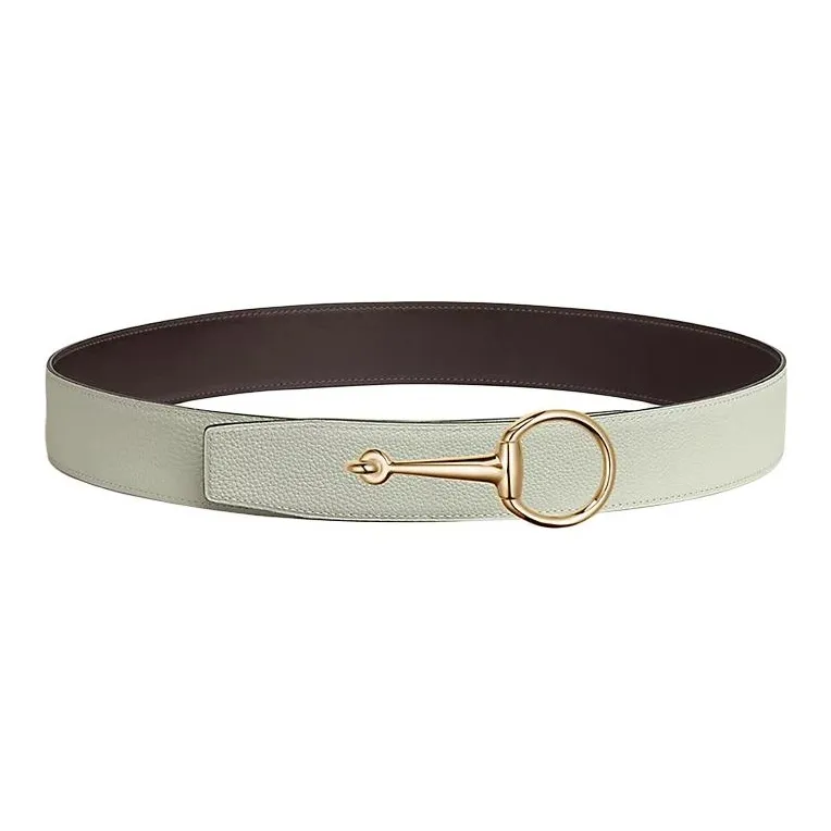 HERMES Calfskin Leather Belts Men's Brown/Gray Width 3.8CM-1