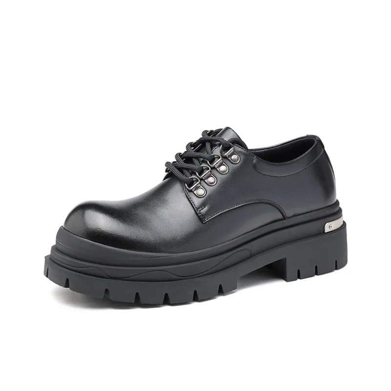 JOSINY Round Tip Derby Shoes, Casual Leather Shoes Men's Black-1