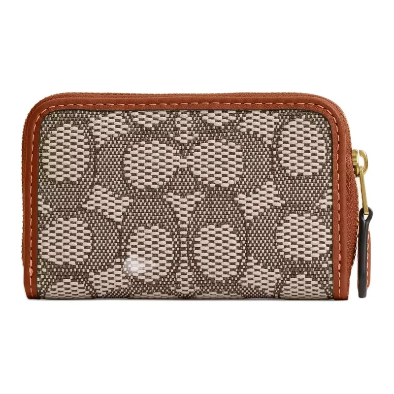 COACH Essential Jacquard With Leather Card Holder Small Size Women's Brass & Cocoa Polished Amber-1