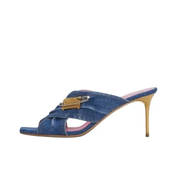BALMAIN Denim Safety Pin Mules Women's