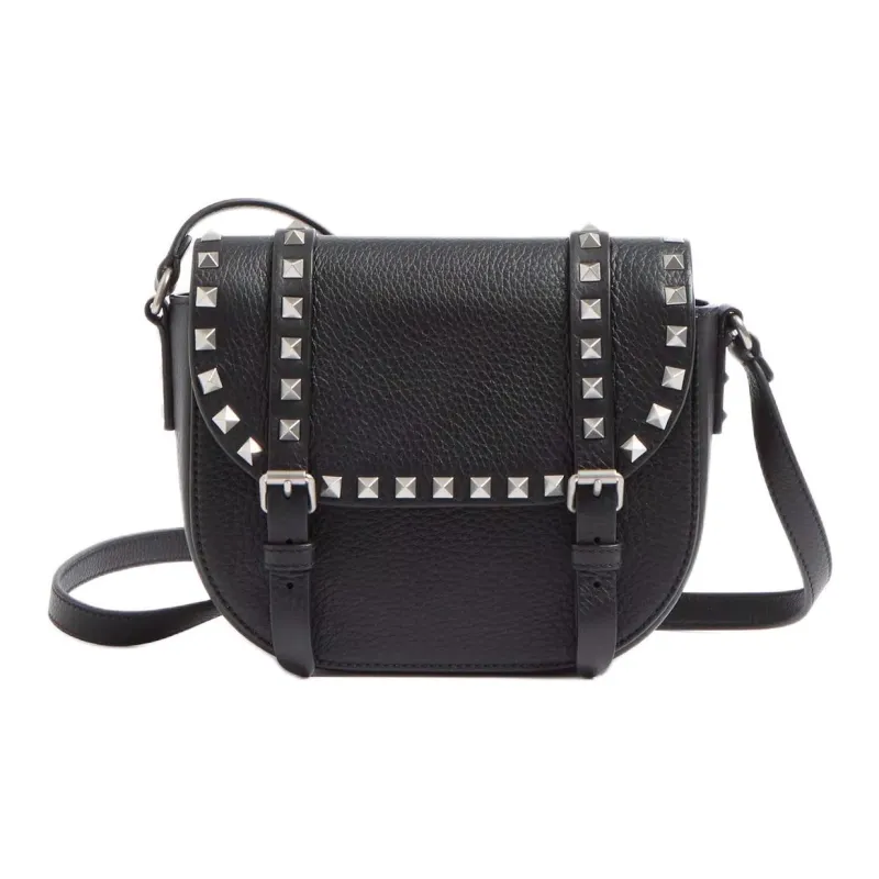 Valentino Rockstud Grained Calfskin Crossbody Bag Shoulder Bag Small Size Women's Black-0