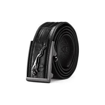 JAGUAR Crocodile Leather Leather Belts Men's Black Width 3.7cm