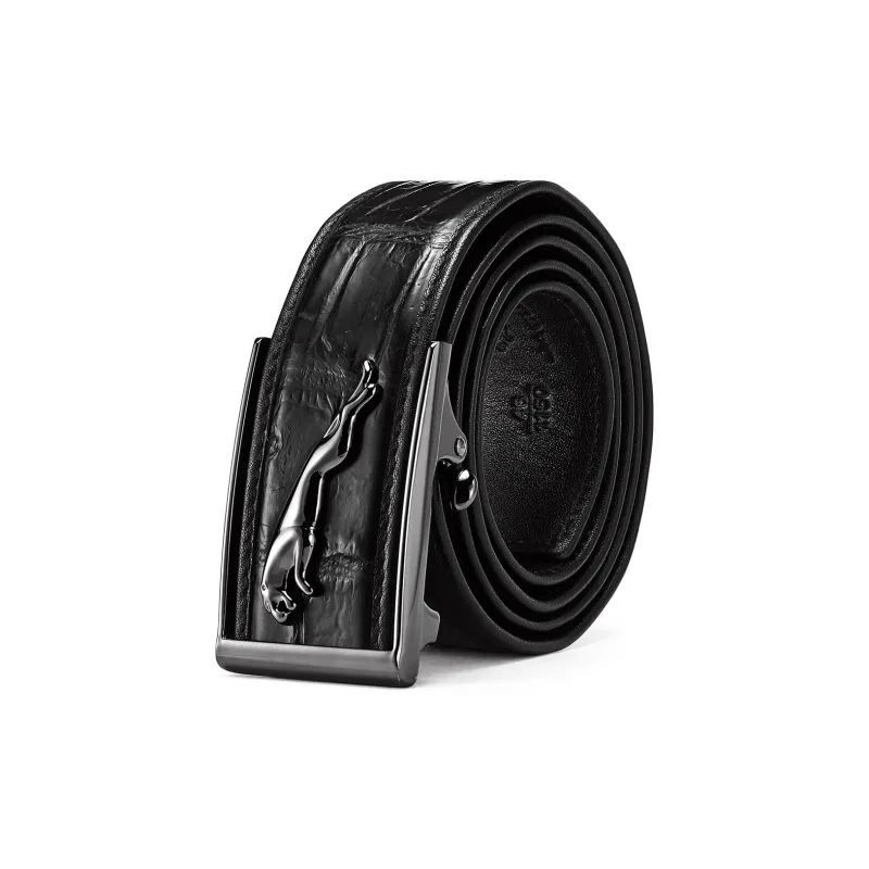 JAGUAR Crocodile Leather Leather Belts Men's Black Width 3.7cm-0
