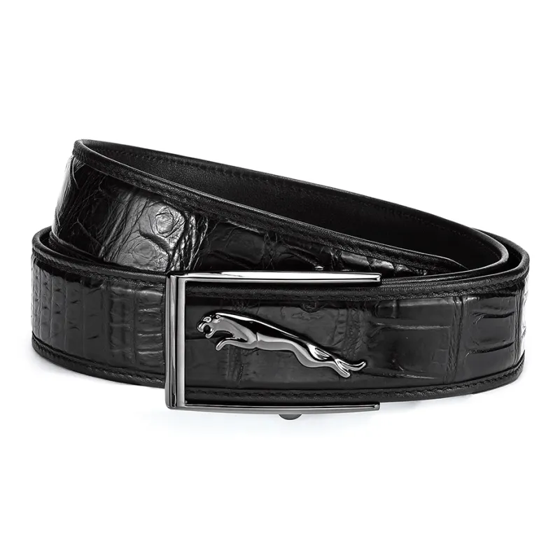 JAGUAR Crocodile Leather Leather Belts Men's Black Width 3.7cm-3