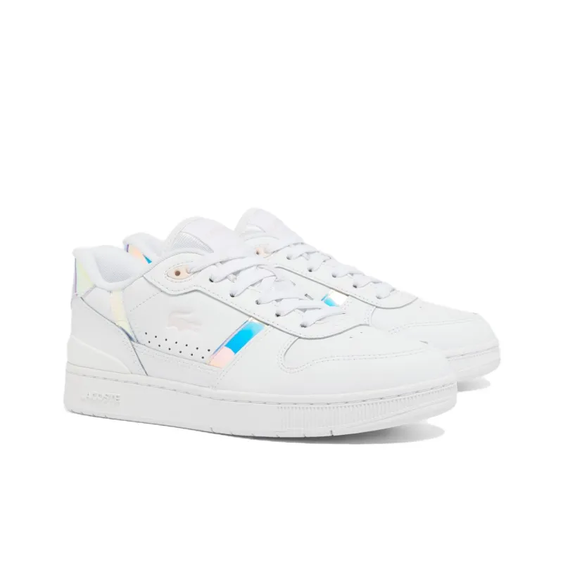 LACOSTE T-Clip Low-Top Skateboard Shoes Women's White Pink Blue-1