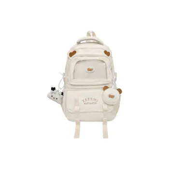 GOBLIN SHARKS 1759 Nylon Backpack Women's White Khaki/Black/Blue With Pink/Purple With Blue