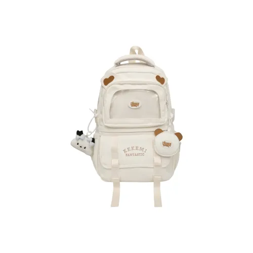 GOBLIN SHARKS 1759 Nylon Backpack Women's White Khaki/Black/Blue With Pink/Purple With Blue