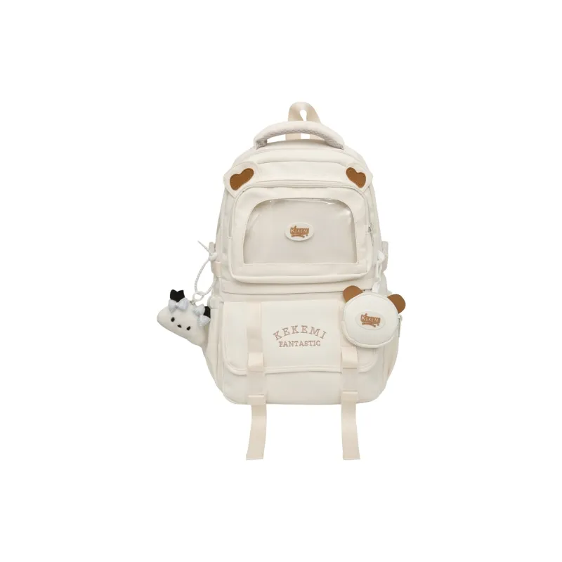 GOBLIN SHARKS 1759 Nylon Backpack Women's White Khaki/Black/Blue With Pink/Purple With Blue-0