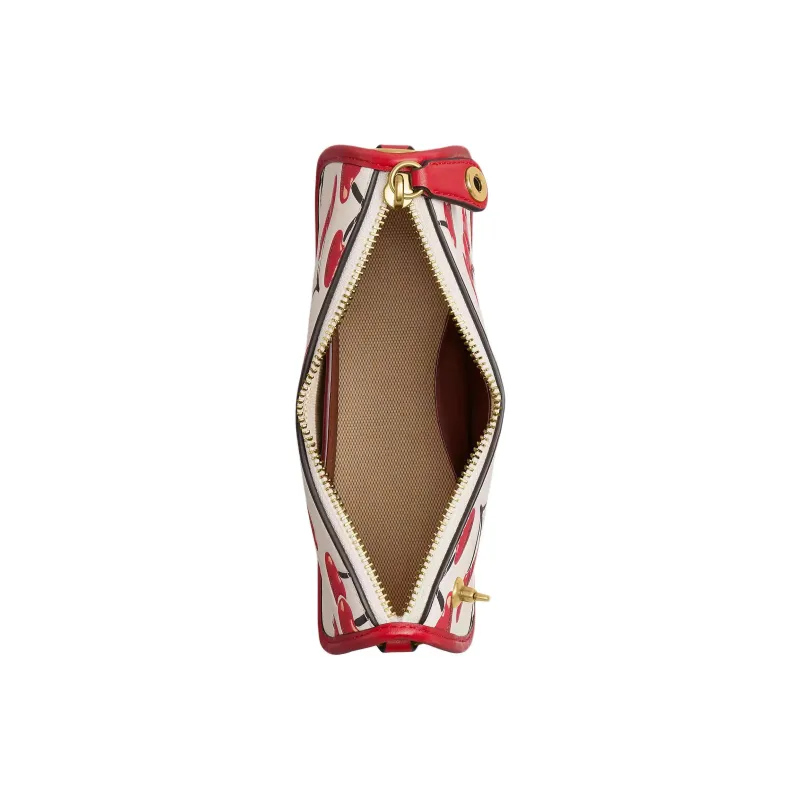 COACH Leather Handbag, Shoulder Bag Trumpets Women's White & Red-3
