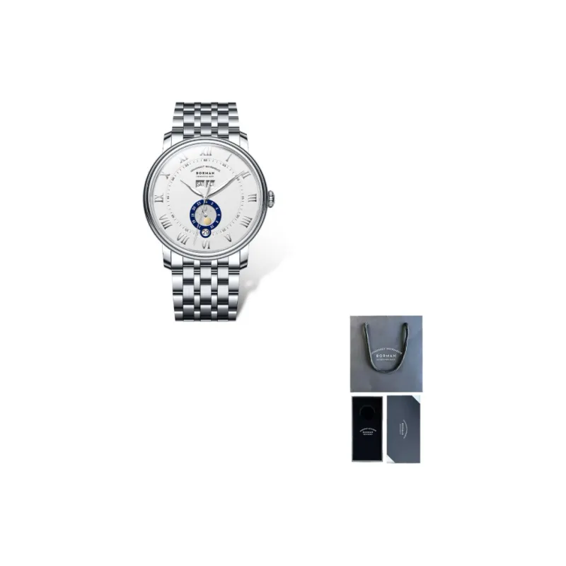 BORMAN Mechanical Movement Stainless Steel Watchband Men's Watches White Dial-1