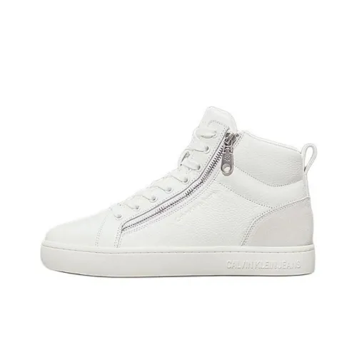 calvin grande KLEIN High-Top Skateboard Shoes Men's White