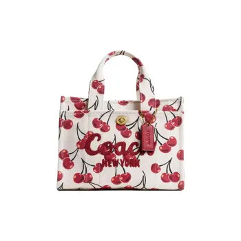 COACH Cargo Canvas Bag, Tote Bag, Shopping Bag, Handbag Medium Size Women's White & Red