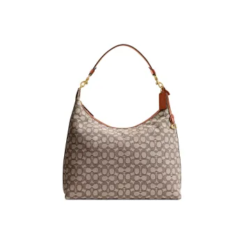 COACH Fabric Jacquard Handbag Shoulder Bag Large Size Women's Cocoa Painted Amber
