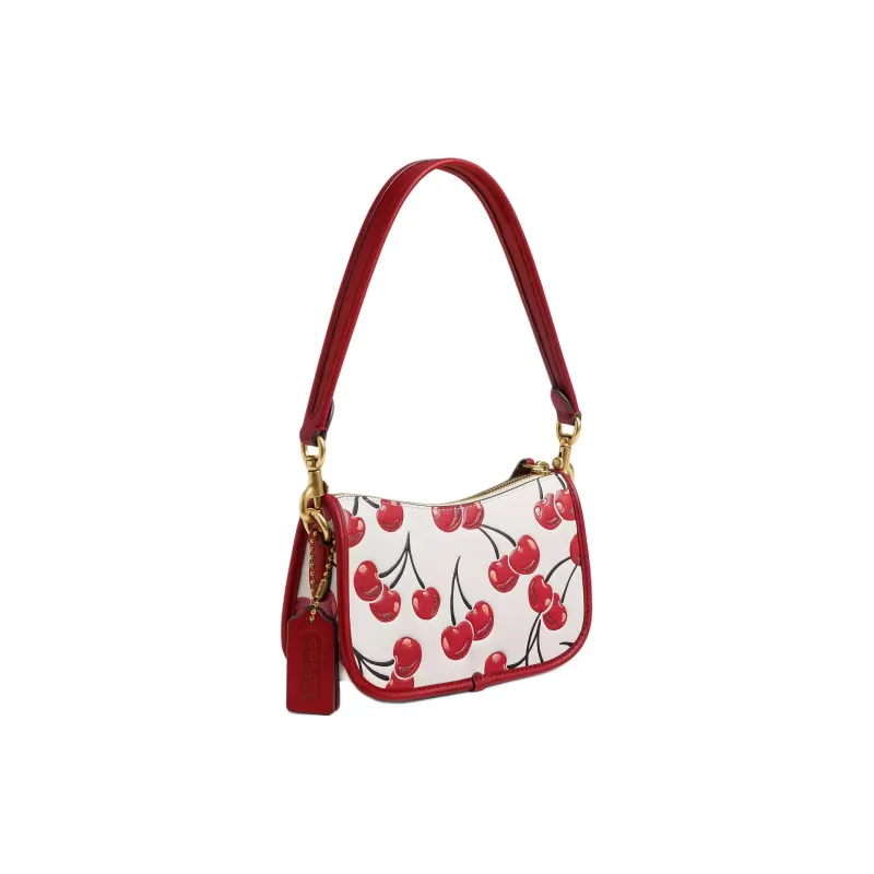 COACH Leather Handbag, Shoulder Bag Trumpets Women's White & Red-1