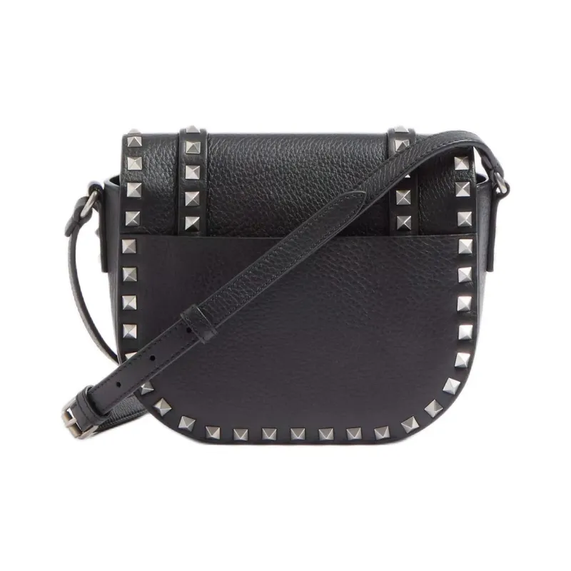Valentino Rockstud Grained Calfskin Crossbody Bag Shoulder Bag Small Size Women's Black-3
