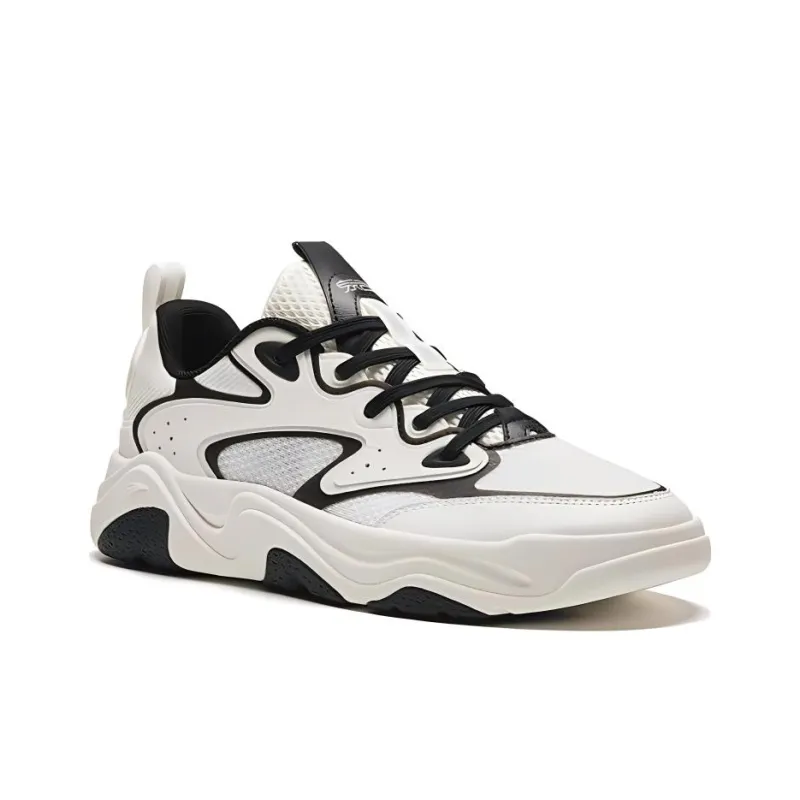 Anta Back Wave Cushioning Wear Resistant Low Top Casual Shoes Men's White Black-2